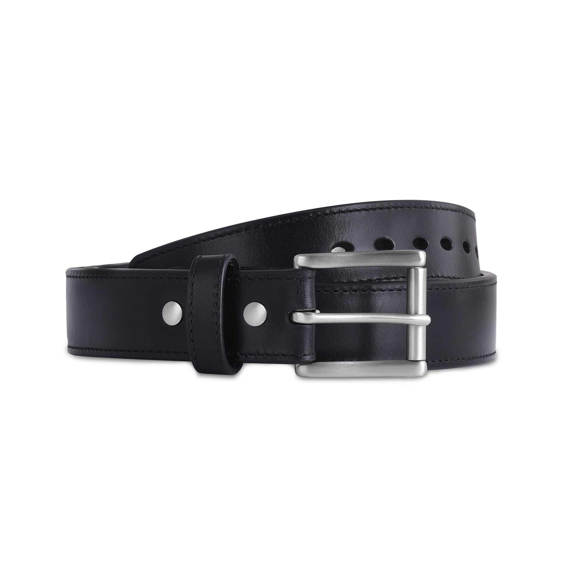 Men's Black Steel Core Stitched Leather Belt