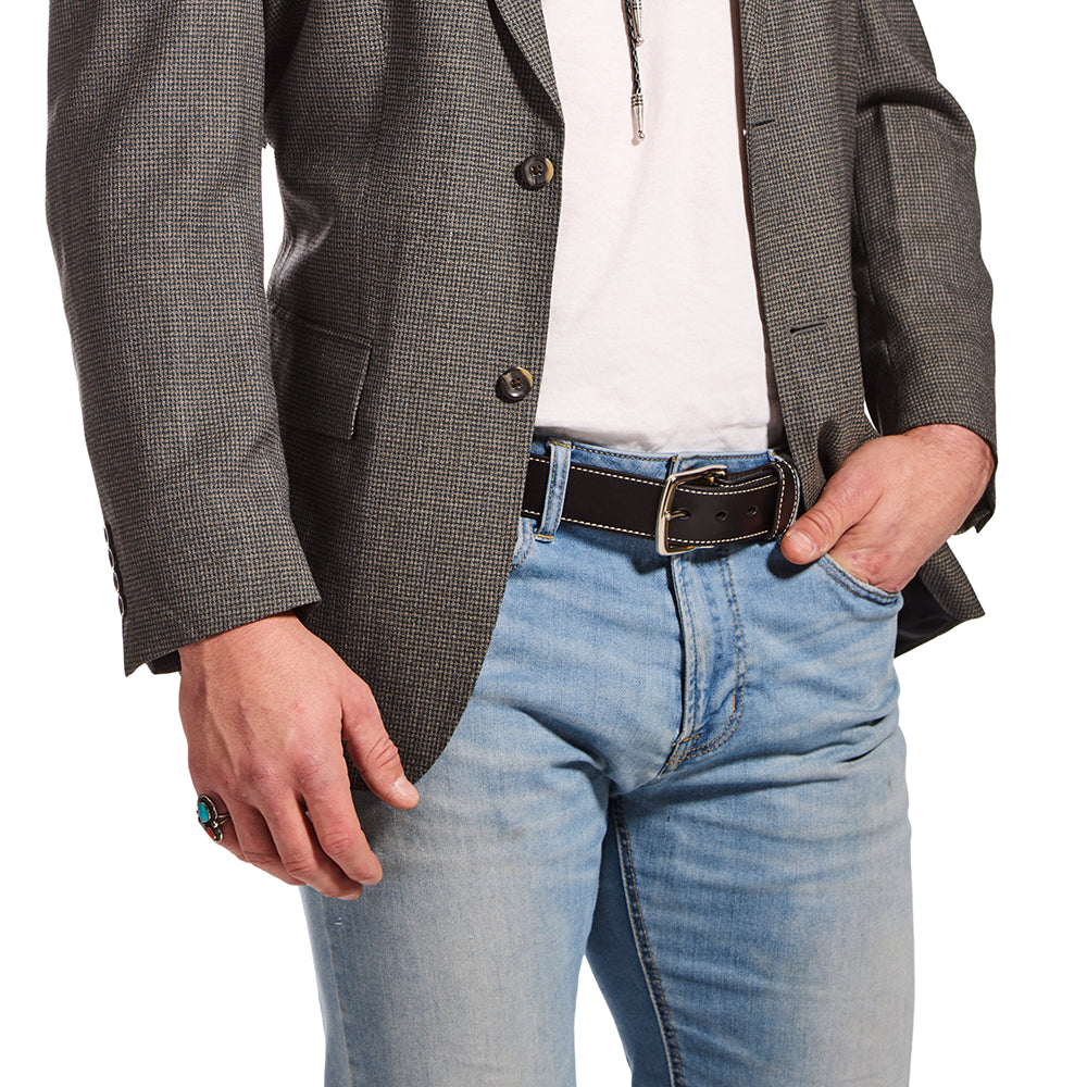 Men's White Stitched Leather Dress Belt