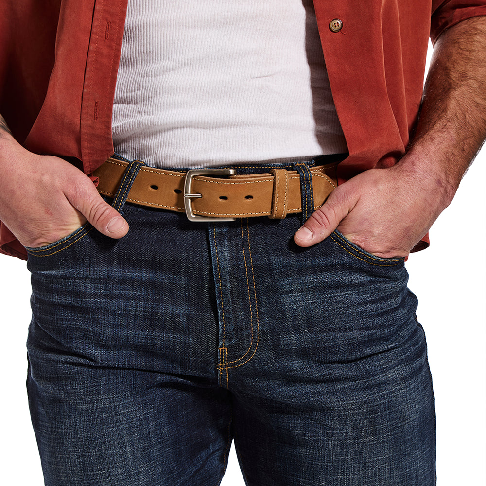 Men's Tan Suede Stitched Belt