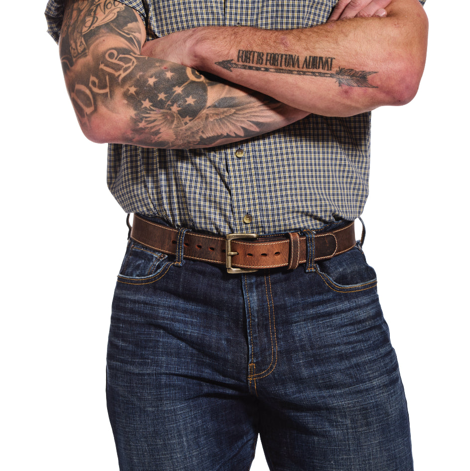 Distressed Steel Core Stitched Belt