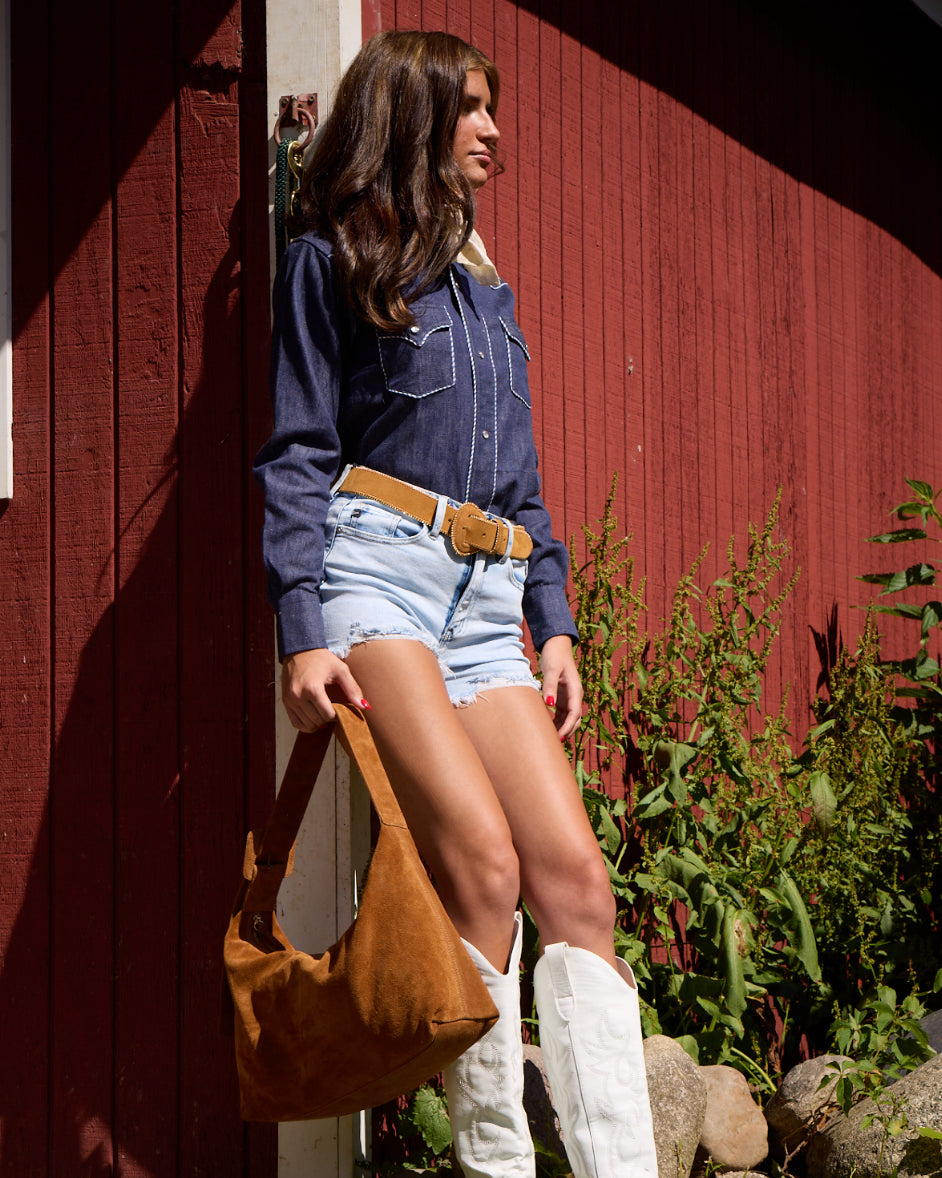 Mustang Buckle Italian Suede Bag