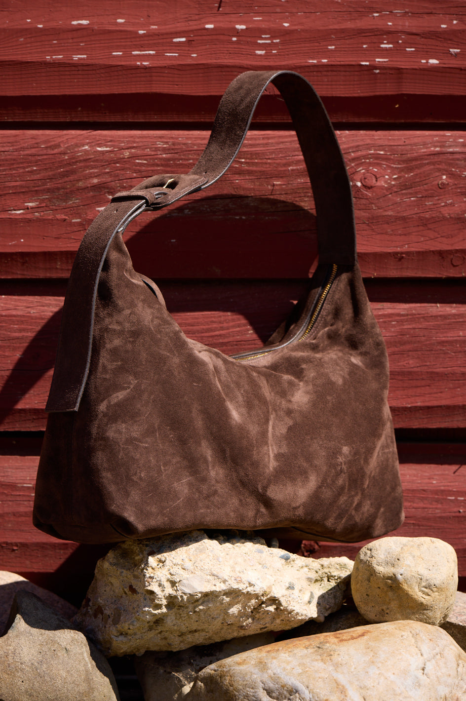 Mustang Buckle Italian Suede Bag