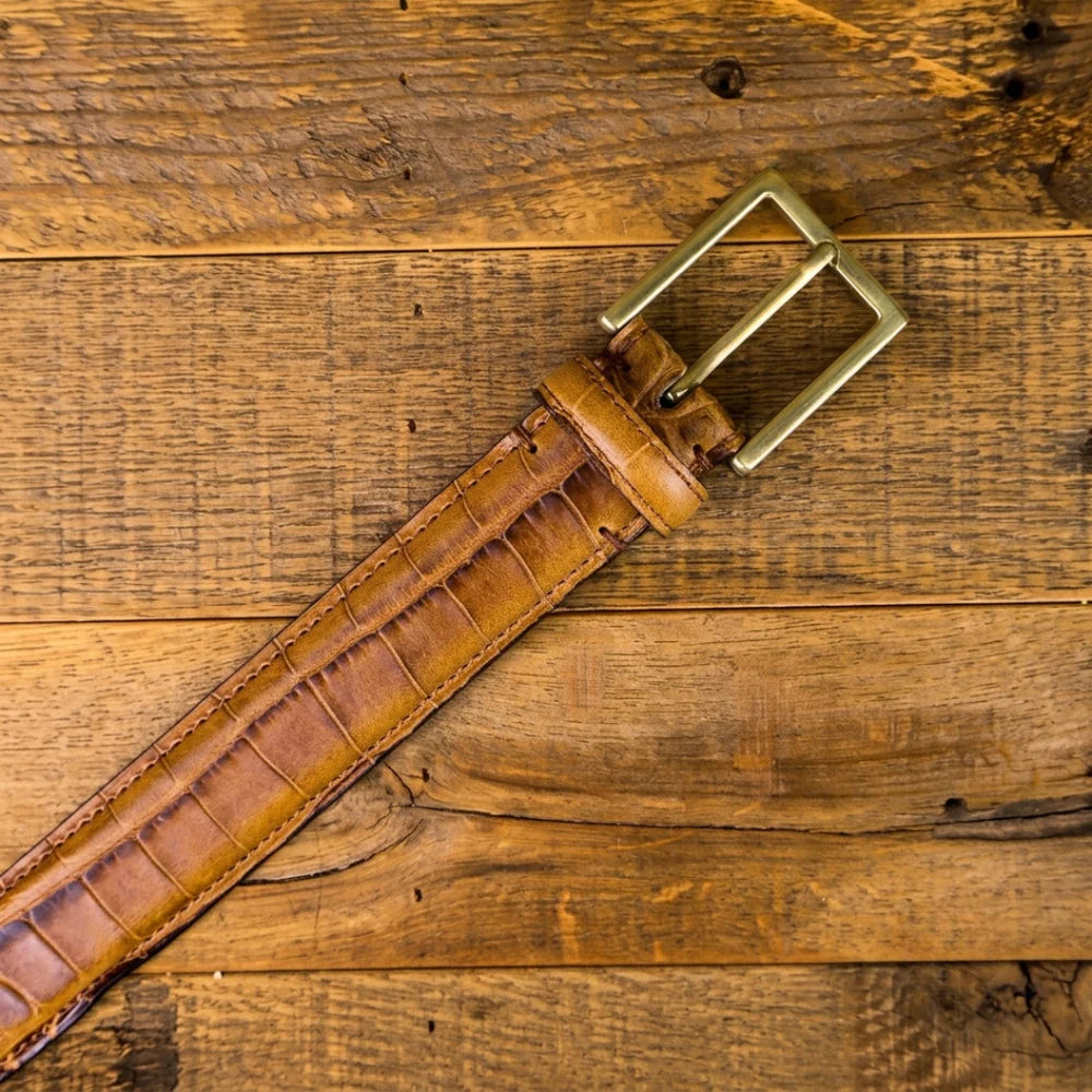 Crocodile Golf Belt with Gold Buckle