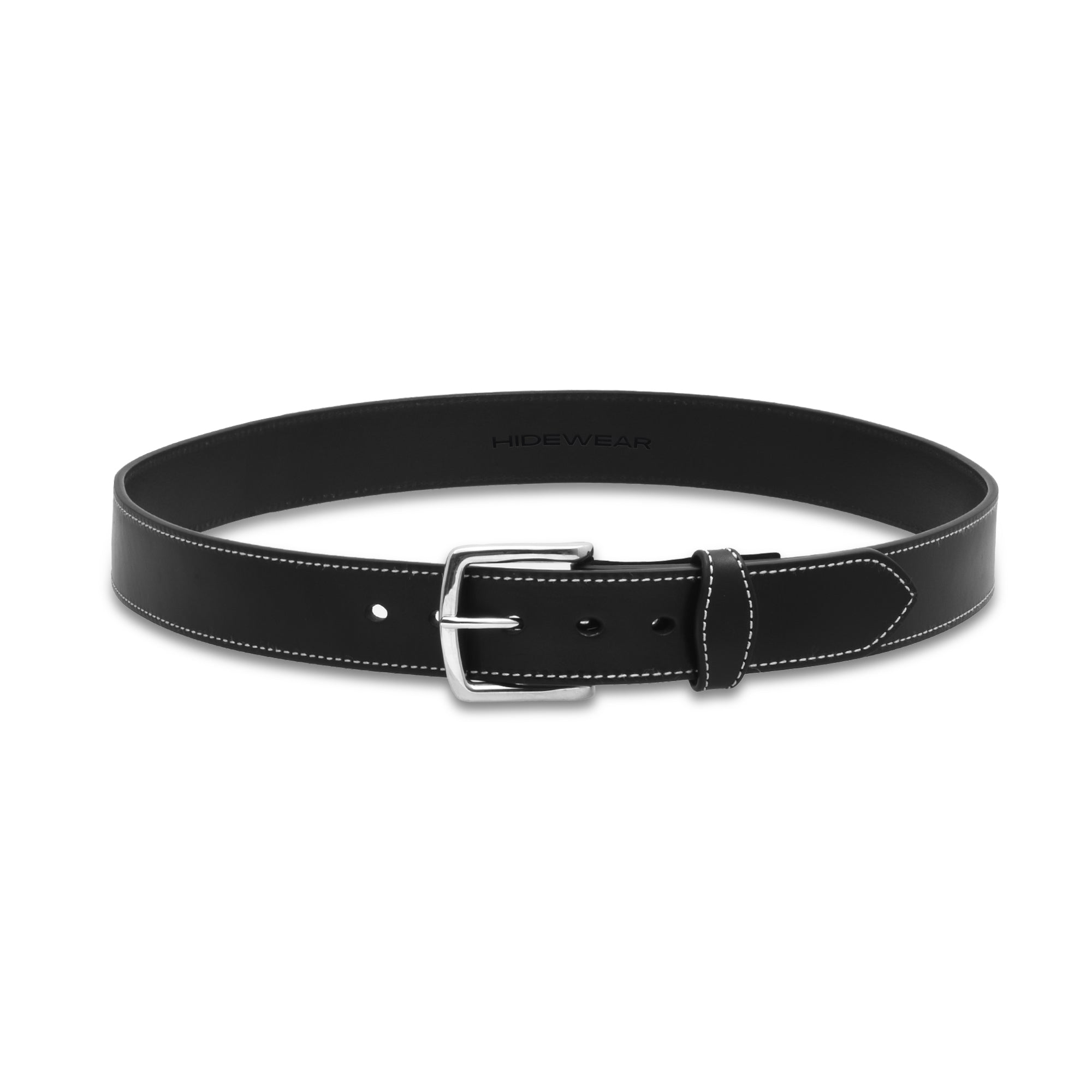 Men's White Stitched Leather Dress Belt