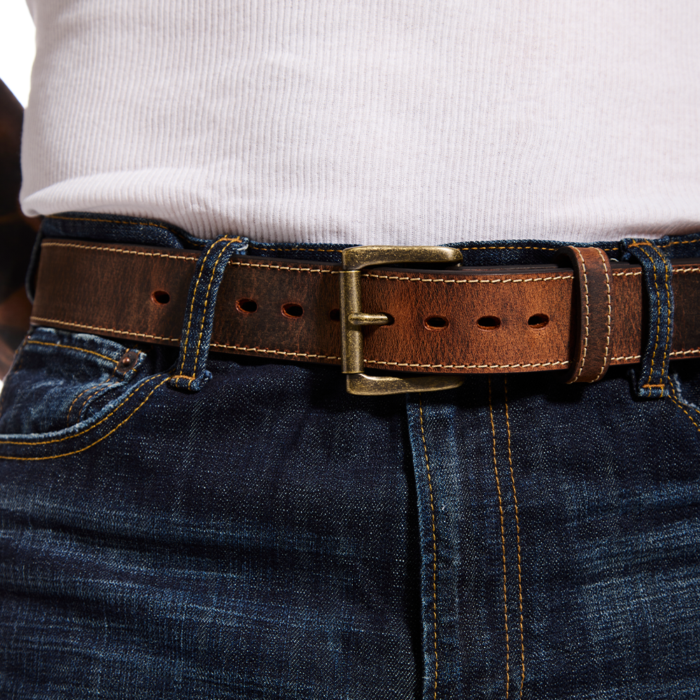 Distressed Steel Core Stitched Belt