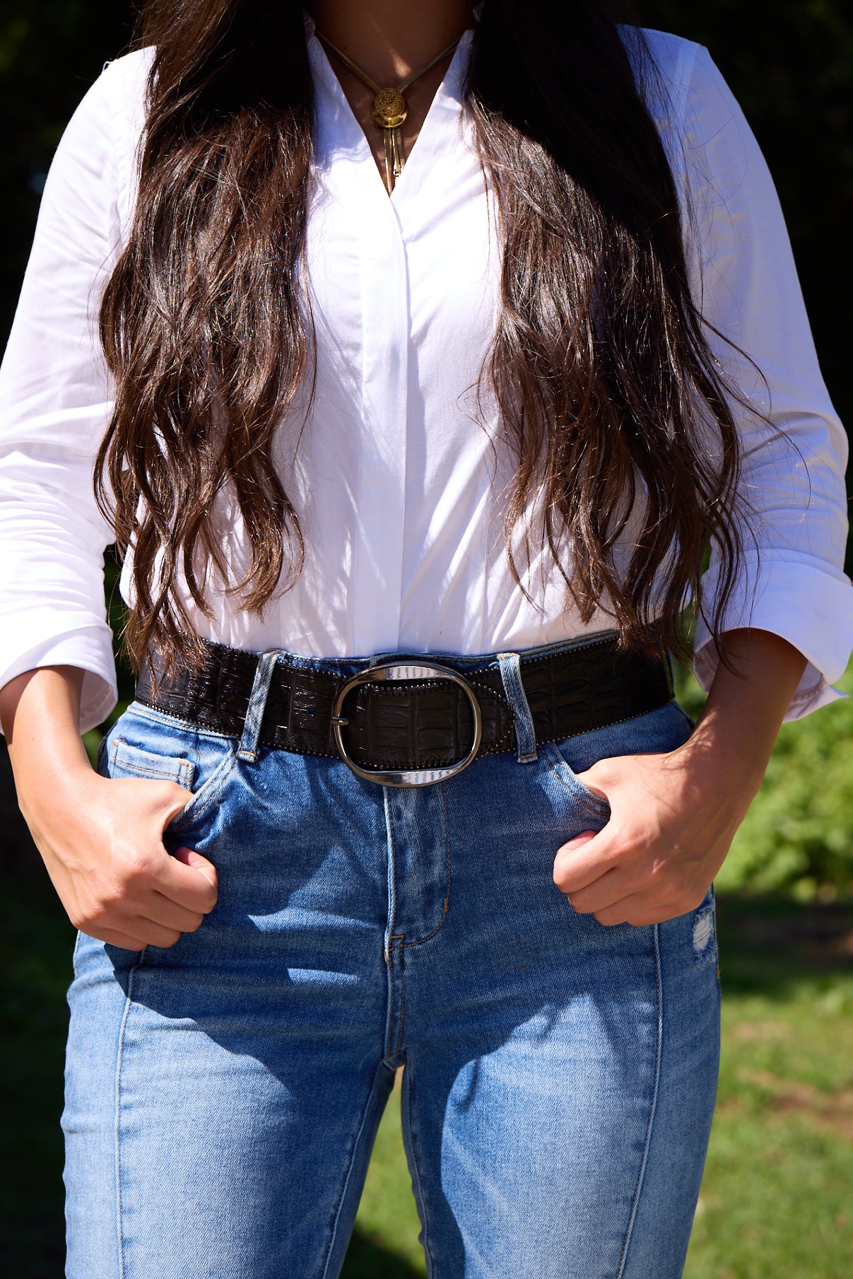 Women's Wide Zip Up Italian Crocodile Belt