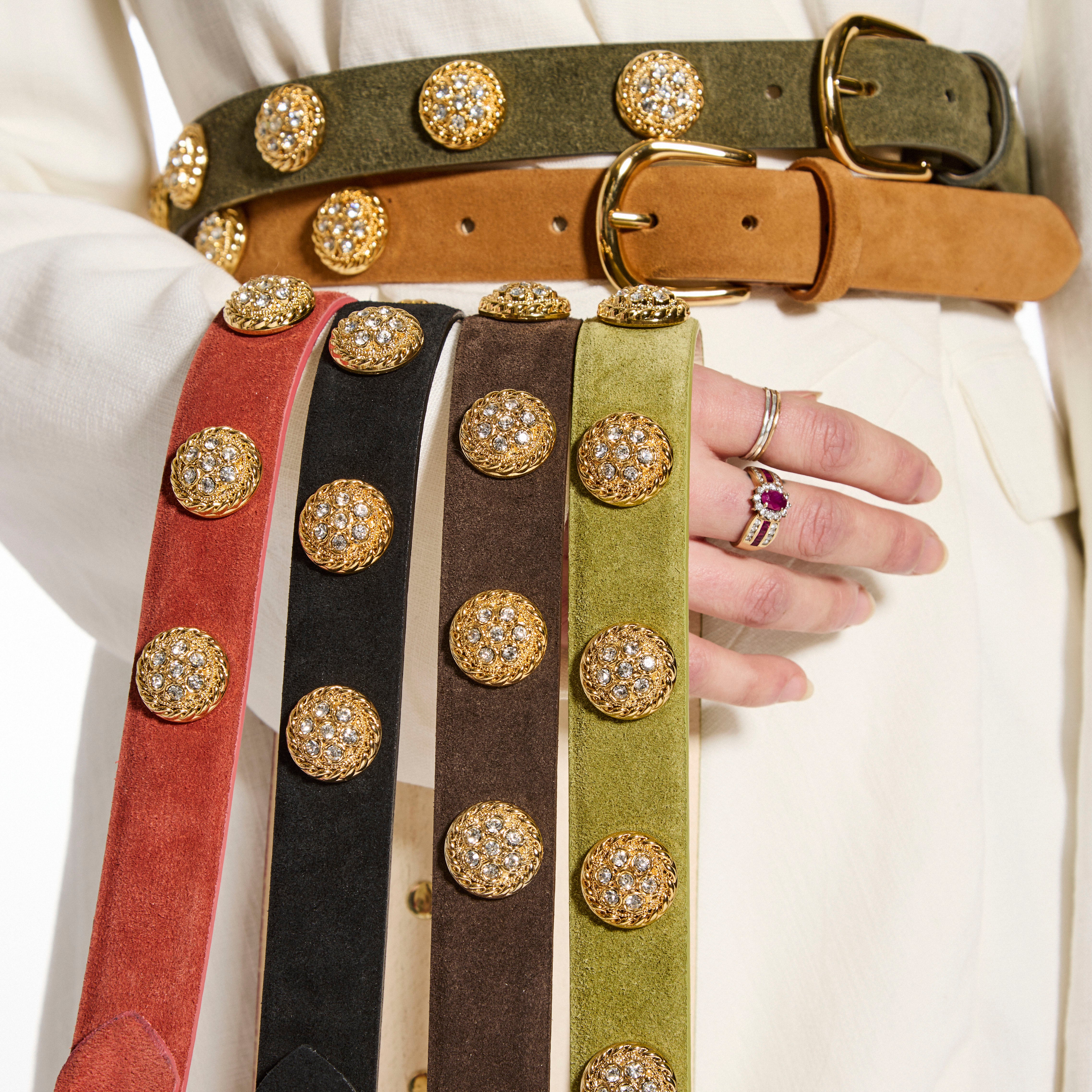 Women's Sparkle Jewel Italian Suede Belt