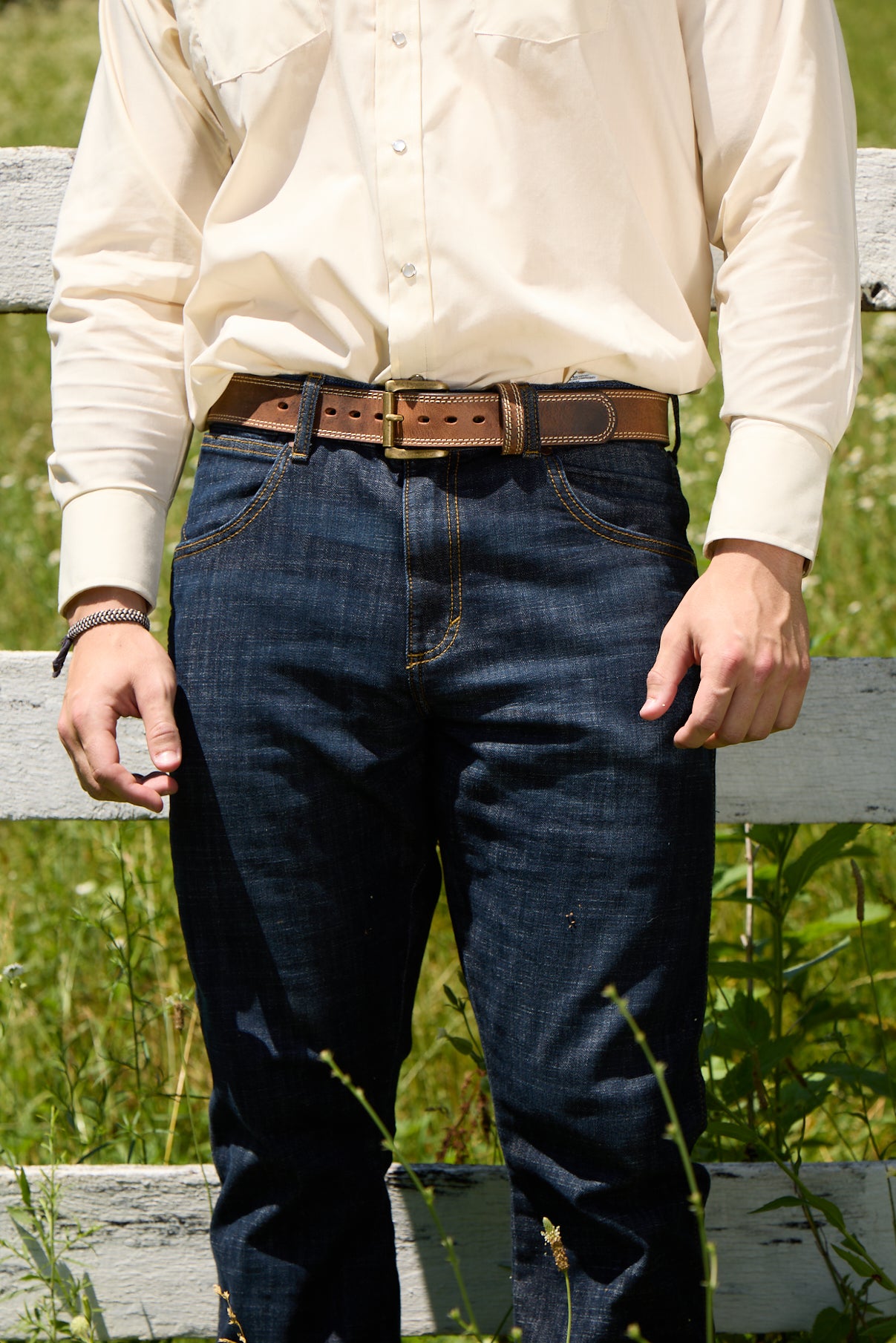 Men's Distressed Extra Thick Double Stitched Belt