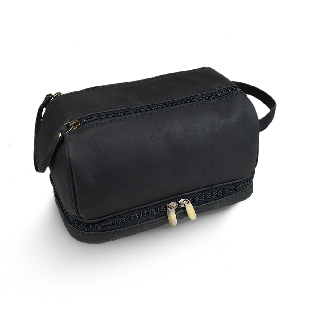 Men's Black Leather Toiletry Bag & Wallet Gift Set