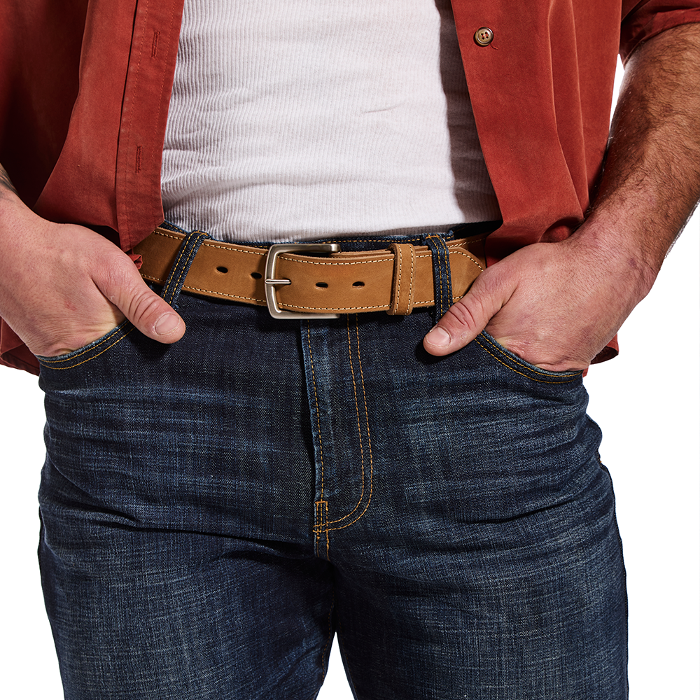 Men's Tan Suede Stitched Belt