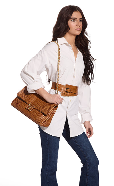 Women's Cognac Crocodile Gift Set