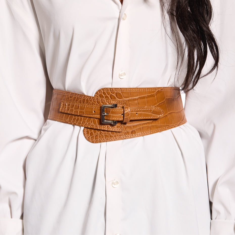 Women's Mary Kate Italian High Waist Crocodile Belt