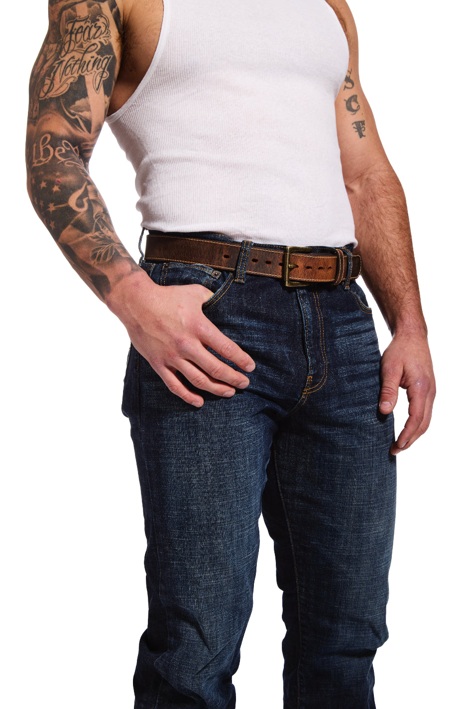 Distressed Steel Core Stitched Belt