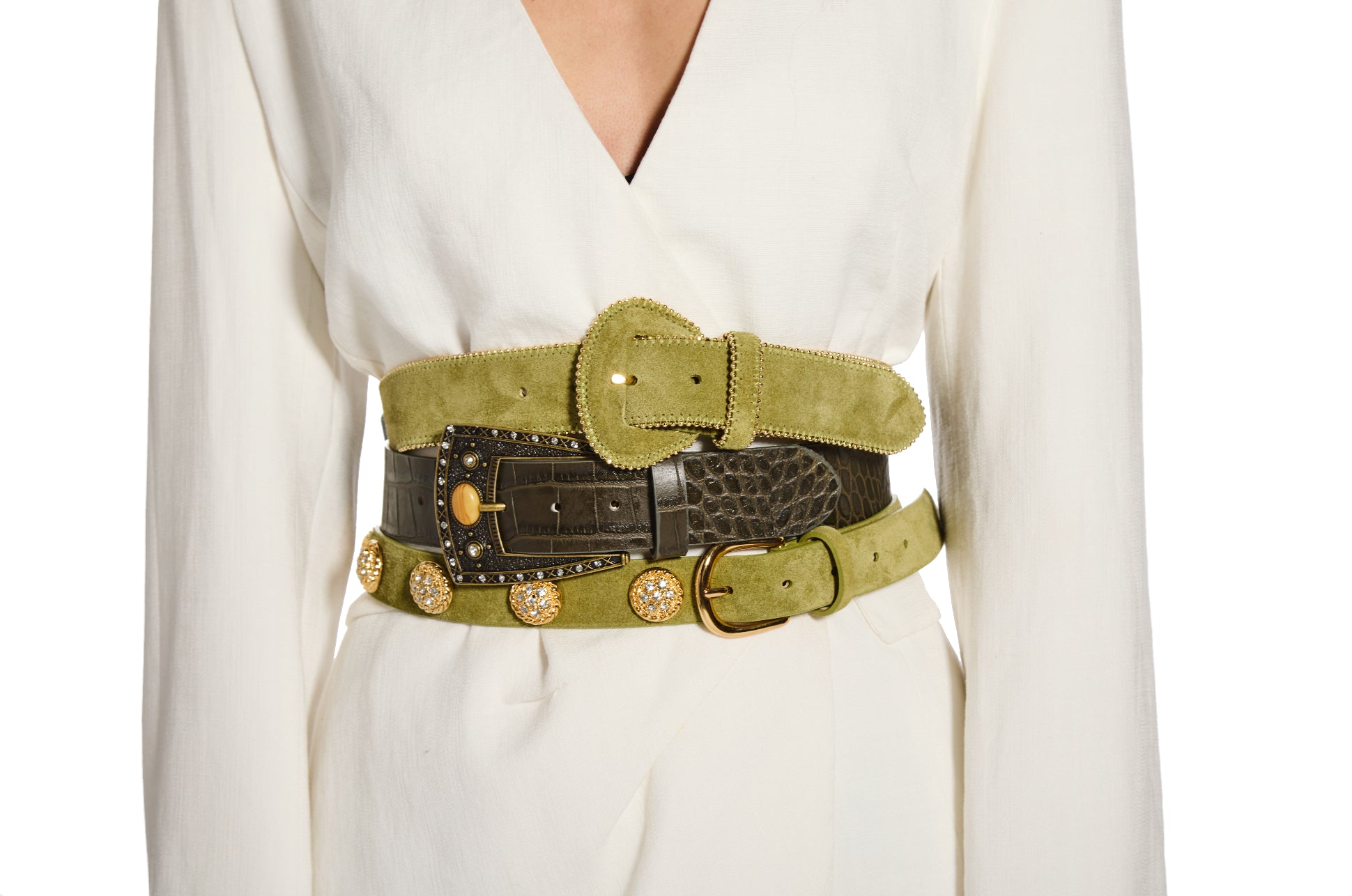 Women's Sparkle Jewel Italian Suede Belt