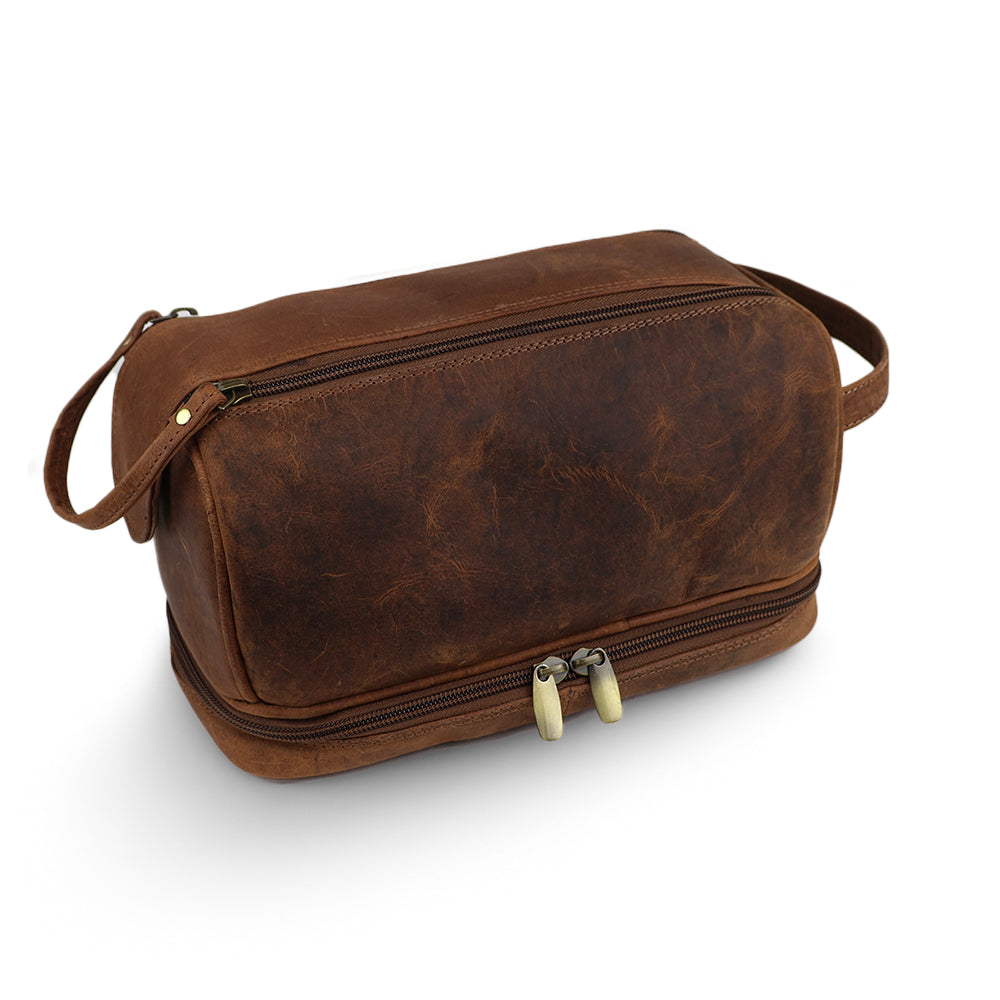Men's Brown Leather Toiletry Bag & Wallet Gift Set