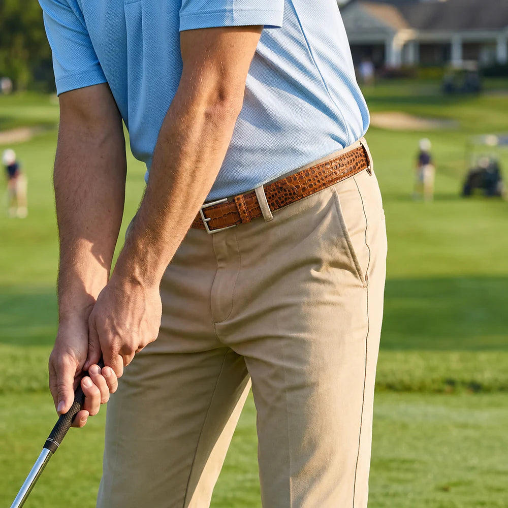 Crocodile Golf Belt with Gold Buckle