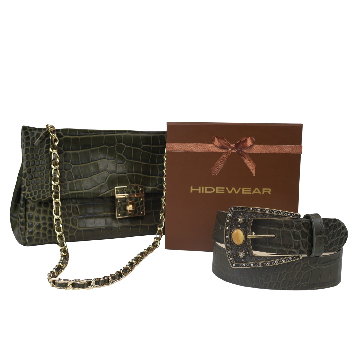 Women's Going Green Crocodile Gift Set - Italian Flap Bag & Croc Belt