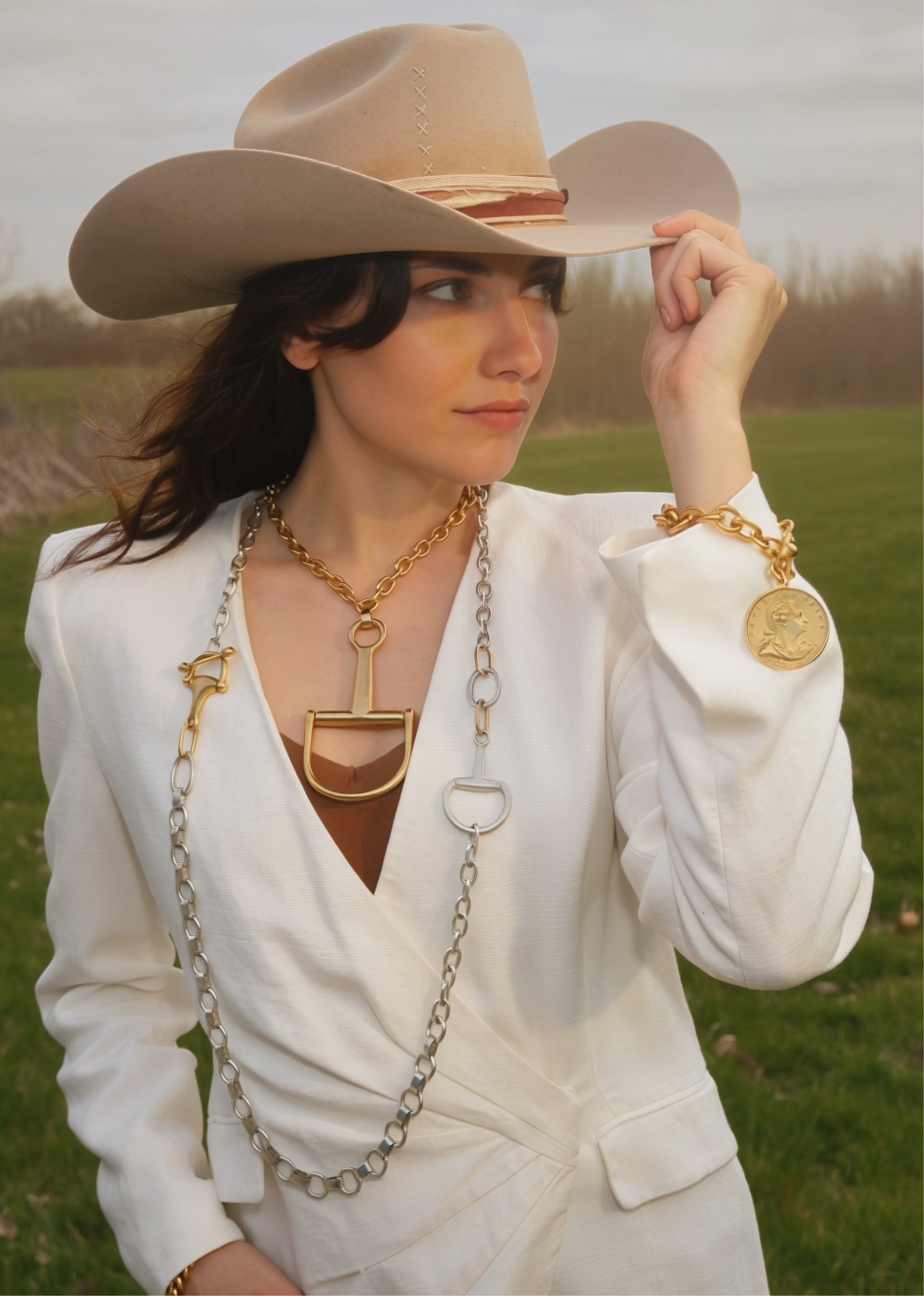 Two-Tone Horse Bit Long Necklace