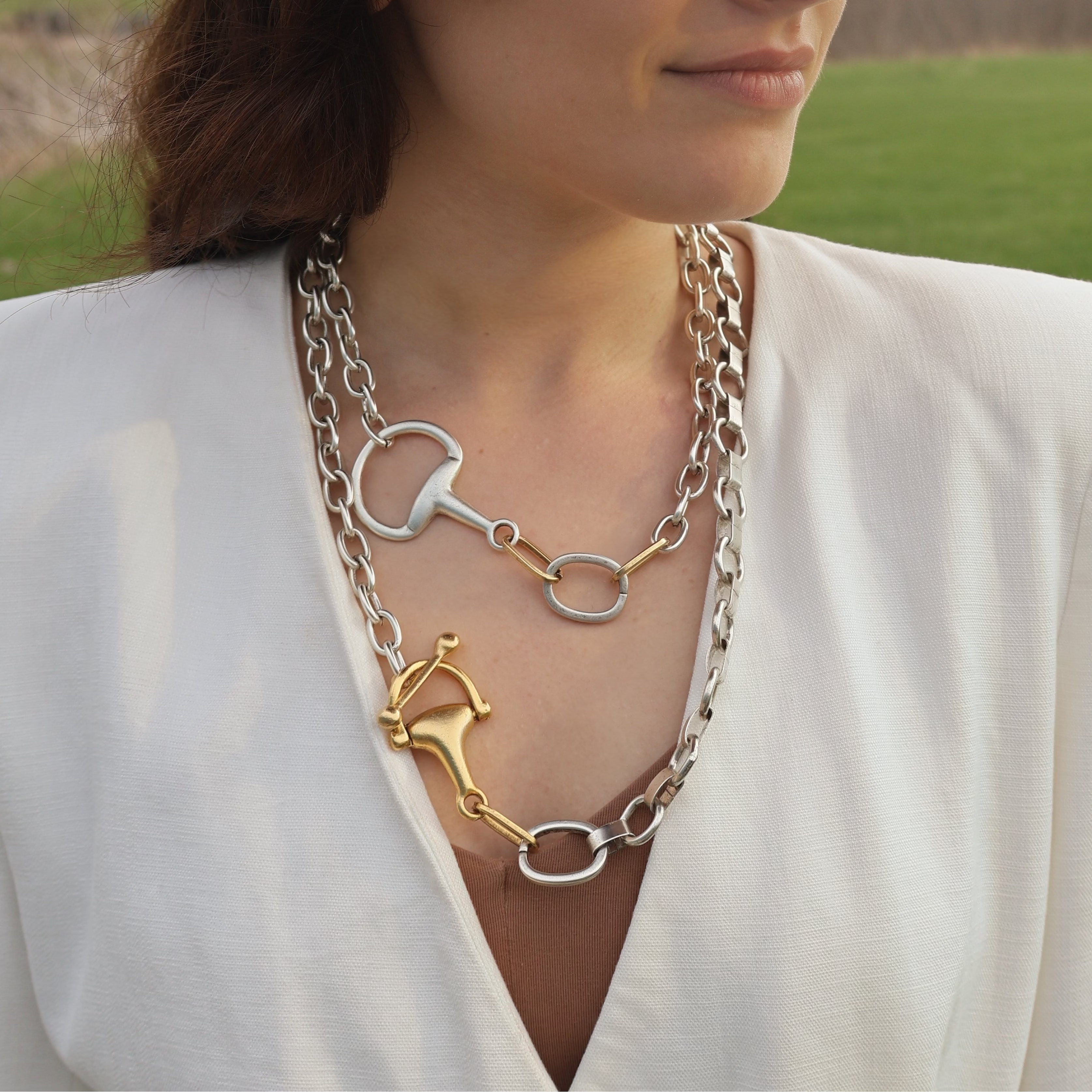 Two-Tone Horse Bit Long Necklace