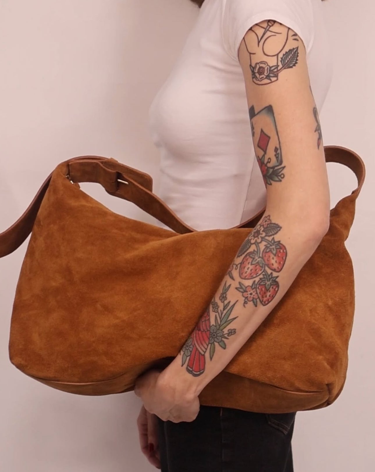 Mustang Buckle Italian Suede Bag