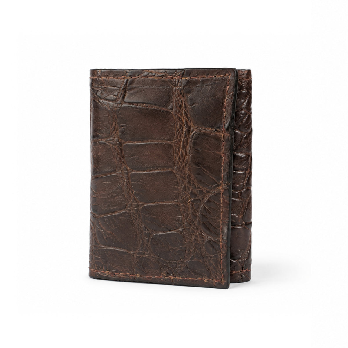 Matte Brown Genuine Exotic Alligator Trifold Wallet