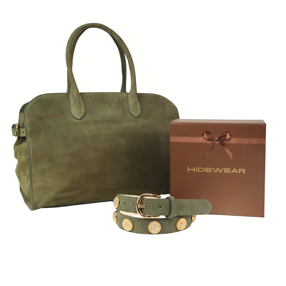 Women's The Grass is Greener Gift Set - Italian Suede Tote Bag & Jewel Belt